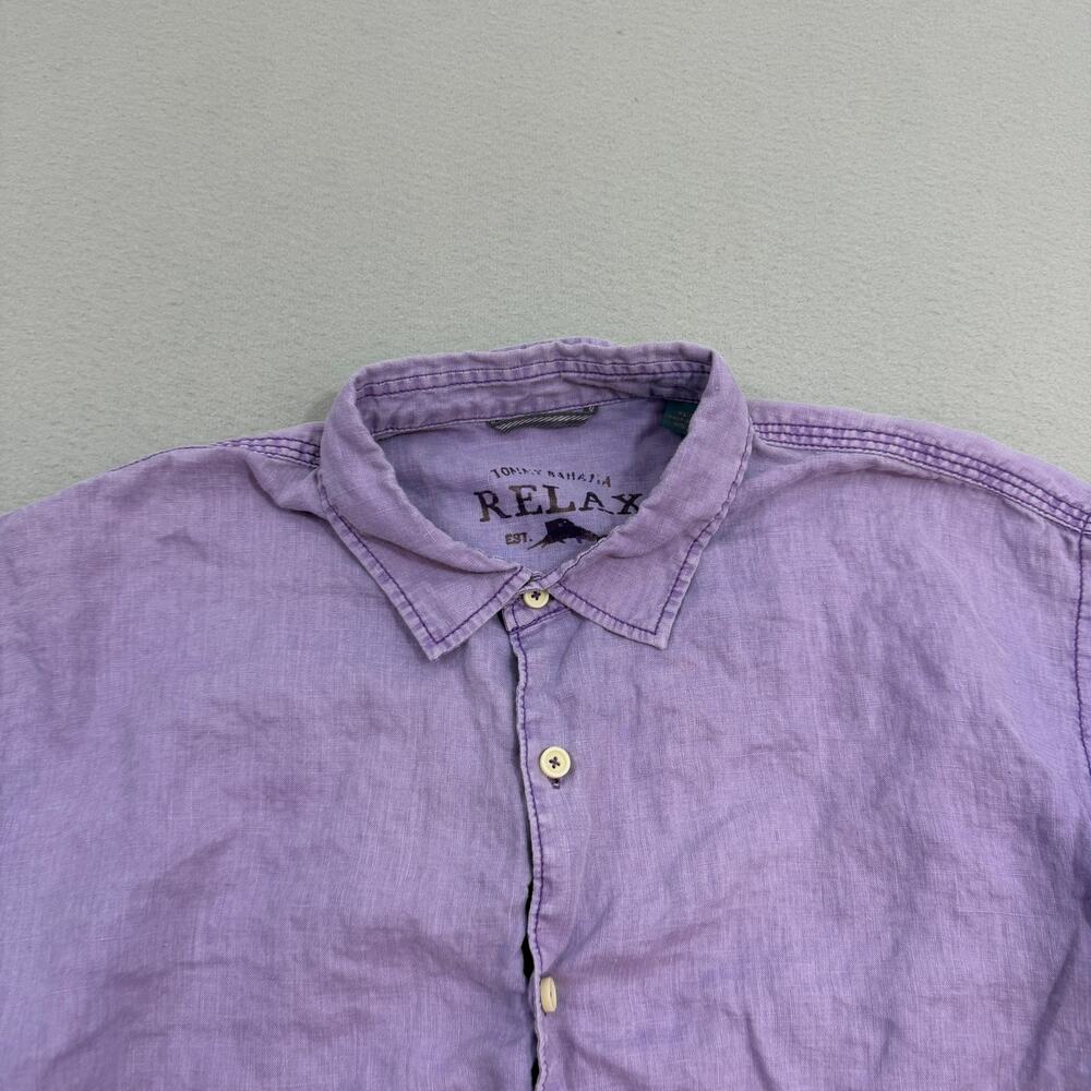 Tommy Bahama Relax 100% Linen Short Sleeve Shirt Men's Extra Large Purple Camp - Picture 3 of 9